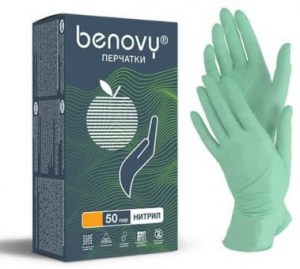 Перчатки нитриловые Benovy зеленые размер М 100шт